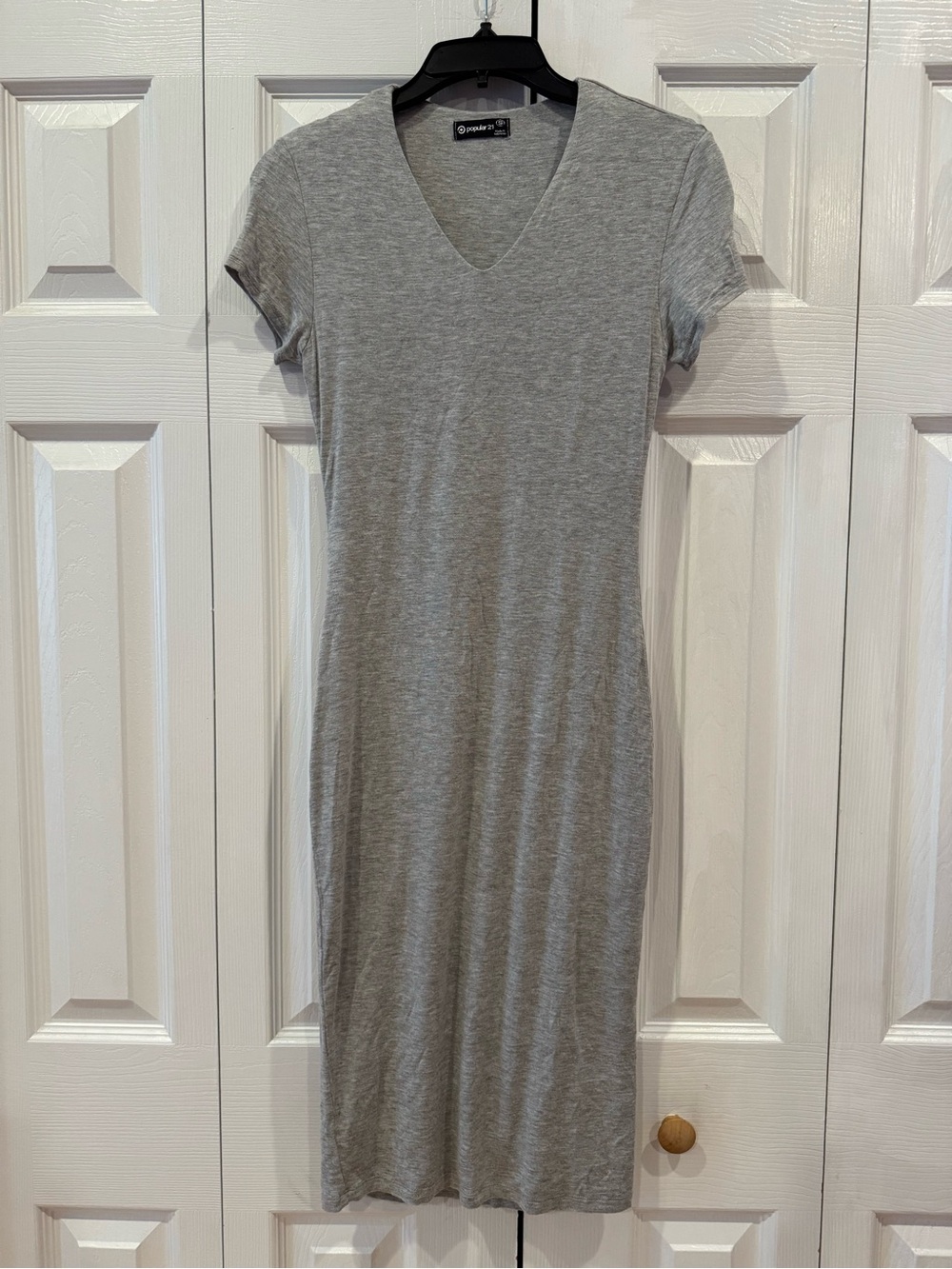 Popular 21 Heather Gray V-Neck Midi Dress